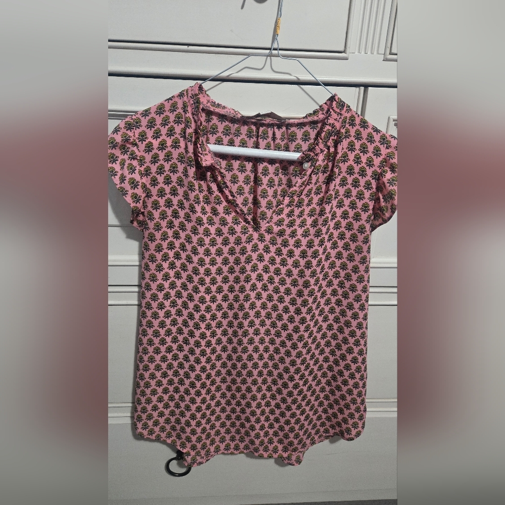 LOFT Pink and Black Floral Blouse